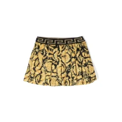 Versace Gonna Plissé Stampa Barocca In Techno Tessuto Bambina