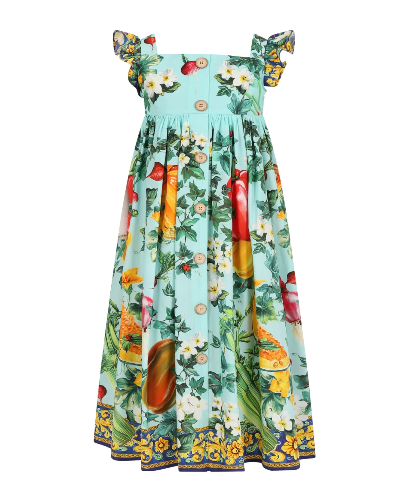 Dolce & Gabbana Multicolor Dress For Girl With Iconic Print And Logo