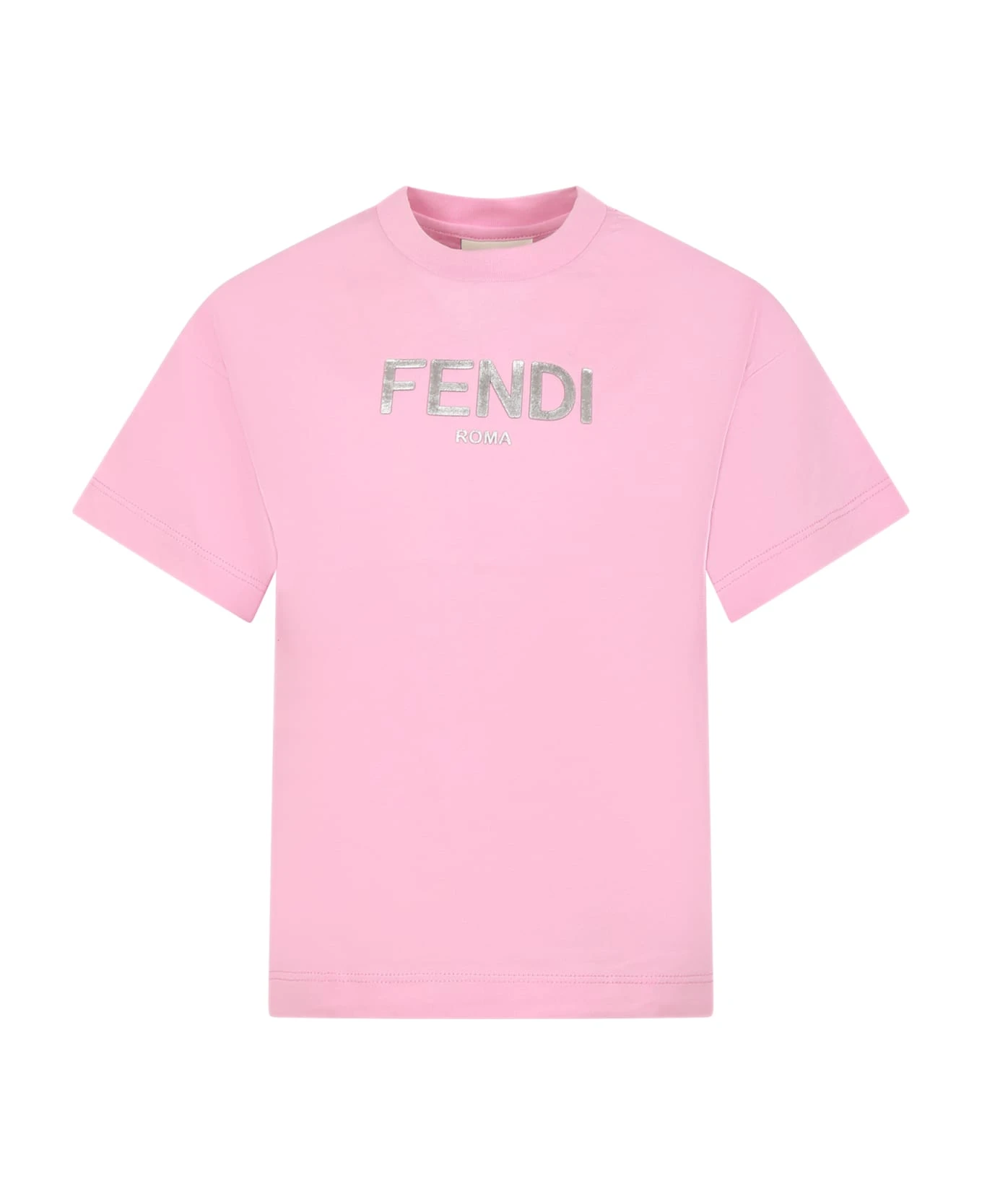 FENDI Pink T-shirt For Girl With Logo