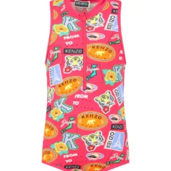 Kenzo Kids Fuchsia Swimsuit For Girl With Tiger And Logo
