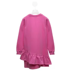 Asymmetrical Pink Cotton Dress With Teddy Bear Bag Print Moschino Kids Girl