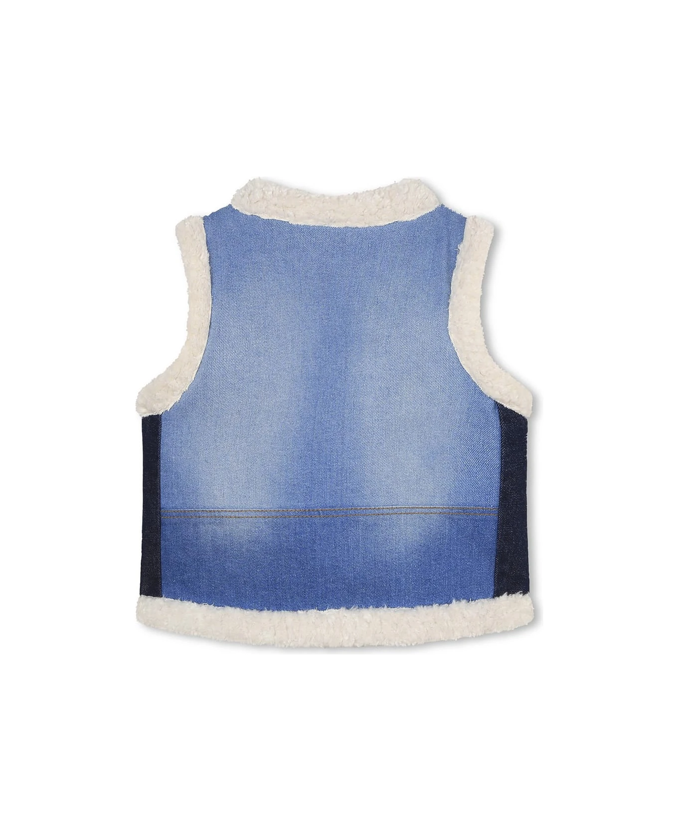 ChloƩ Faux Shearling And Denim Patchwork Gilet - Image 2