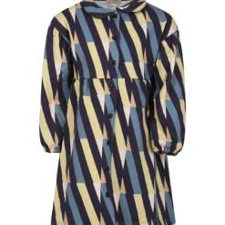 Blue Dress For Girl With Lines Print