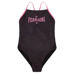 Chiara Ferragni Brown Swimsuit With Logo Print On The Front In Stretch Polyester Woman