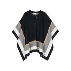 Chloé Blue Cape With Front Fastening With Striped Trim In Cotton And Wool Girl