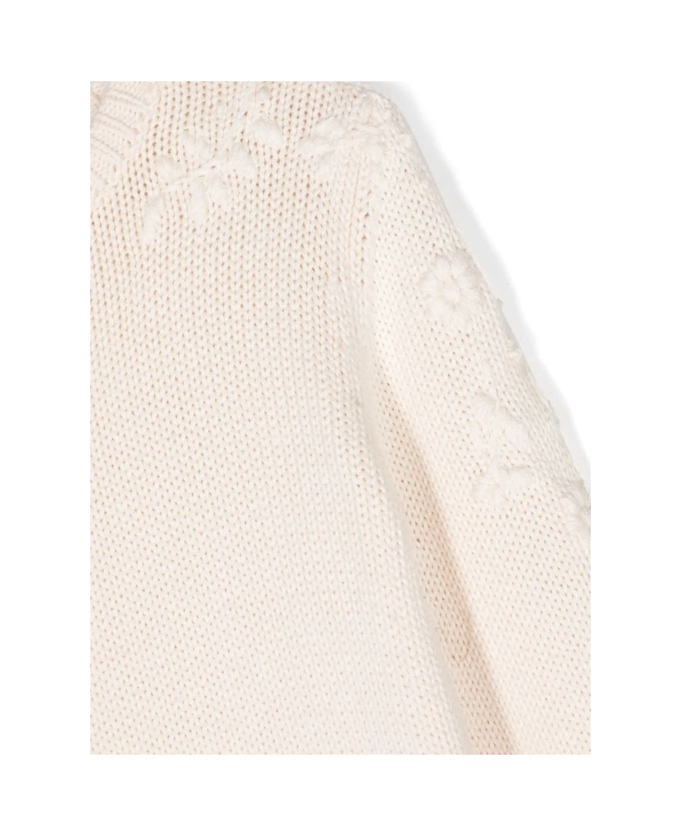 Chloé White Knit Dress With Floreal Embroidery In Wool And Cotton Girl - Image 3