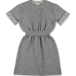 Fendi Abito Reversibile Grigio Melange In Lana Bambina