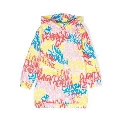 Chiara Ferragni Multicolour Long-sleeved Dress With Hood And 'graffiti' Print In Cotton Girl