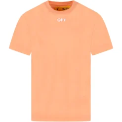 Off-White Orange T-shirt For Kids With White Logo