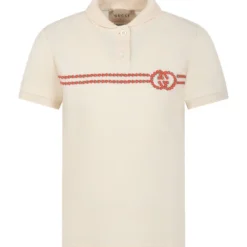 Gucci Ivory Polo Shirt For Girl With Double G