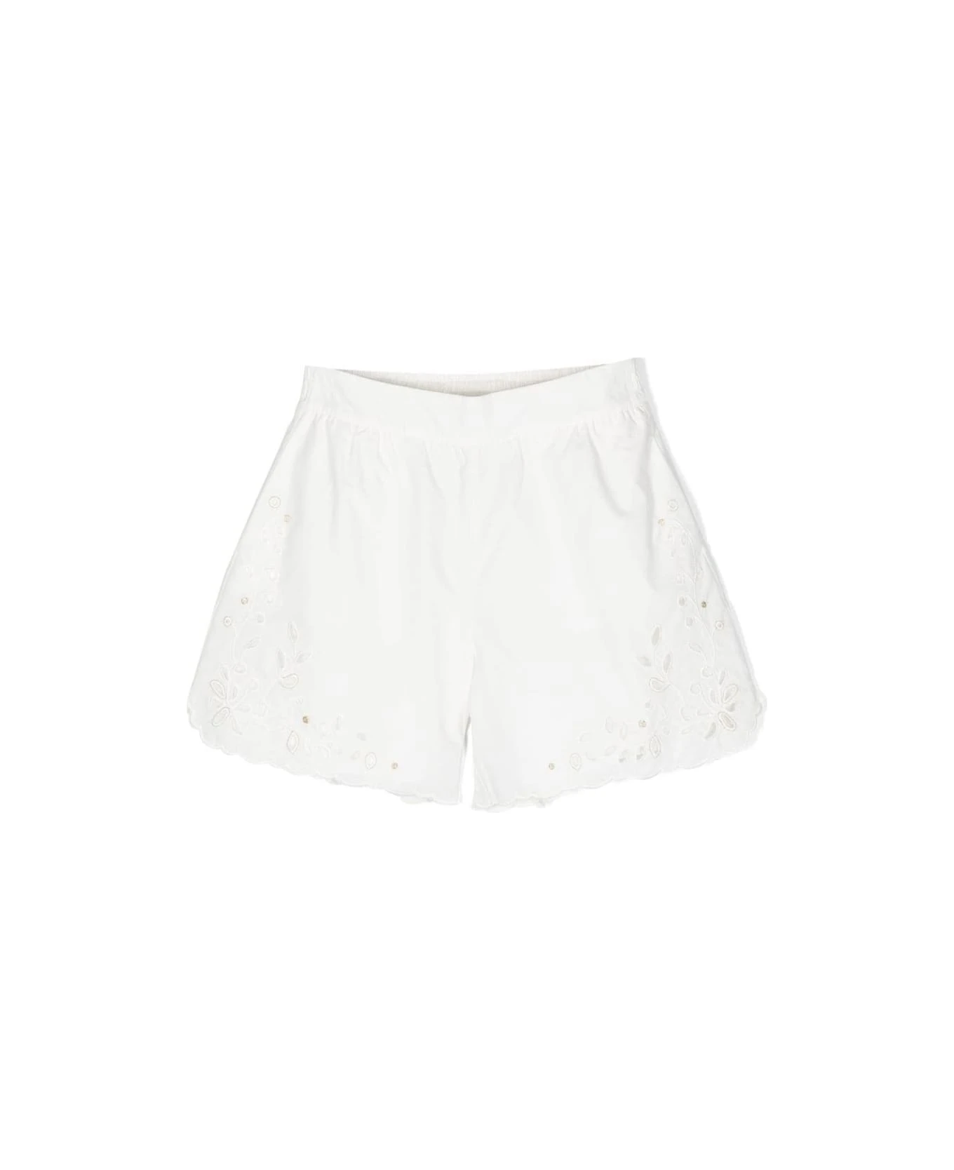 Chloé White Shorts With Embroidered Detailing In Cotton Girl