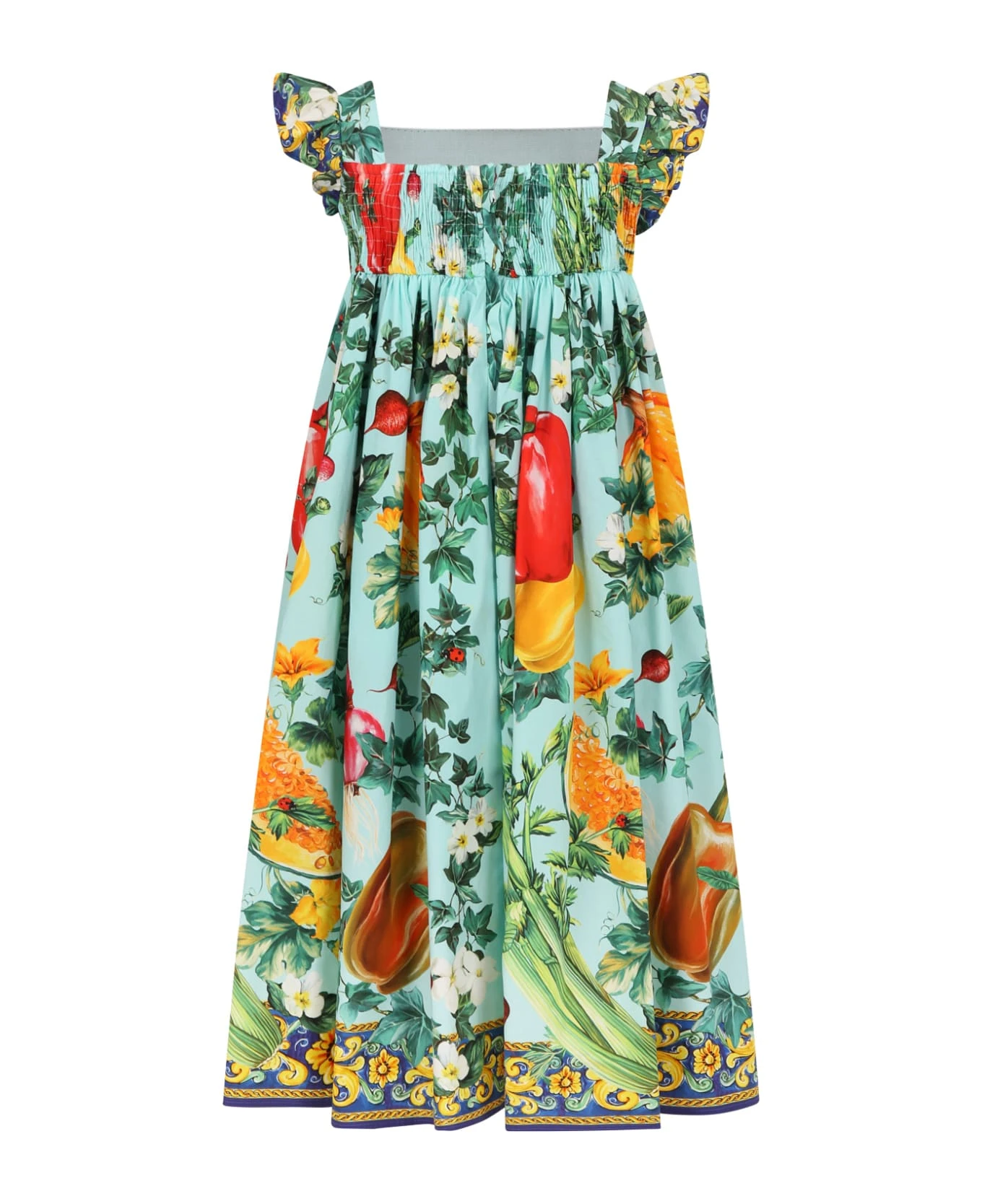 Dolce & Gabbana Multicolor Dress For Girl With Iconic Print And Logo - Image 2