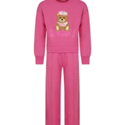 MOSCHINO Fuchsia Tracksuit For Girl With Teddy Bear And Logo