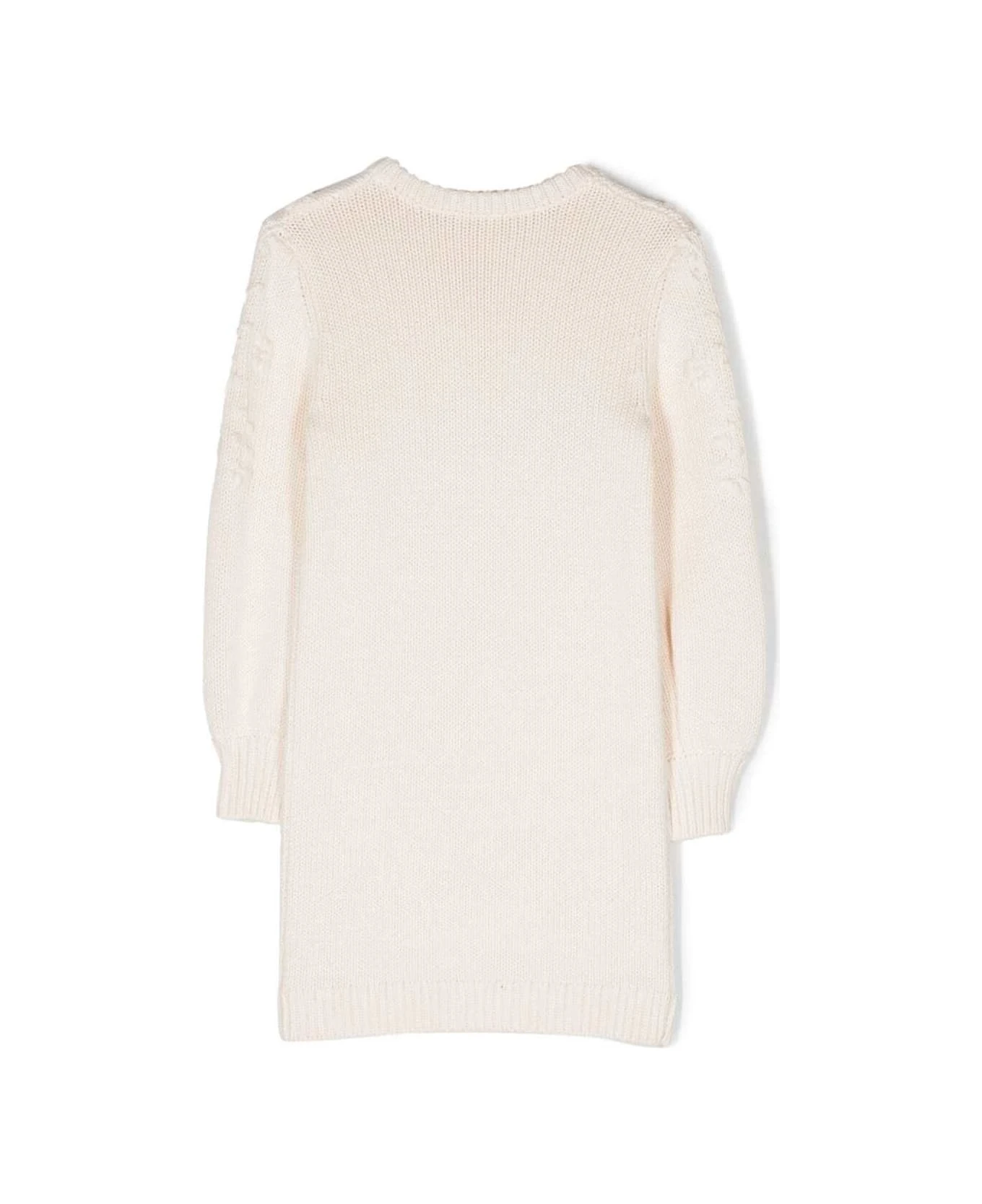 Chloé White Knit Dress With Floreal Embroidery In Wool And Cotton Girl - Image 2