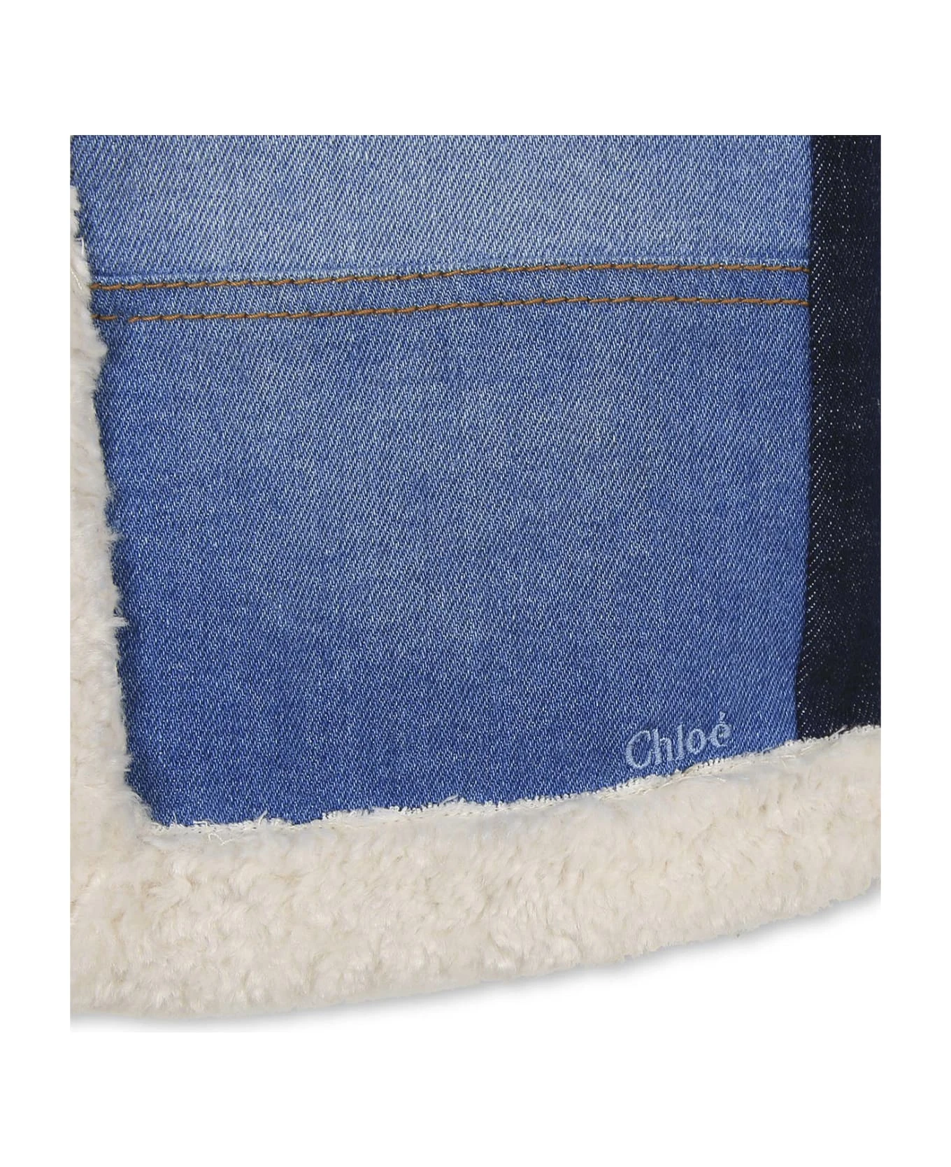 ChloƩ Faux Shearling And Denim Patchwork Gilet - Image 3