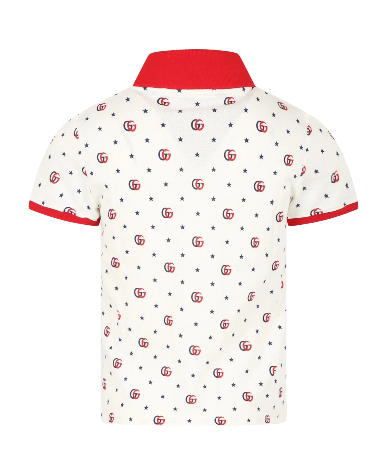 Gucci White Polo-shirt For Girl With Gg And Stars - Image 2