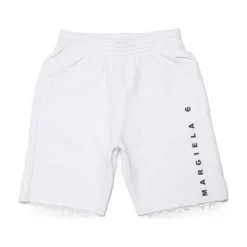 MM6 Maison Margiela Mm6p72u Shorts Maison Margiela White Straight-leg Fleece Shorts With Logo