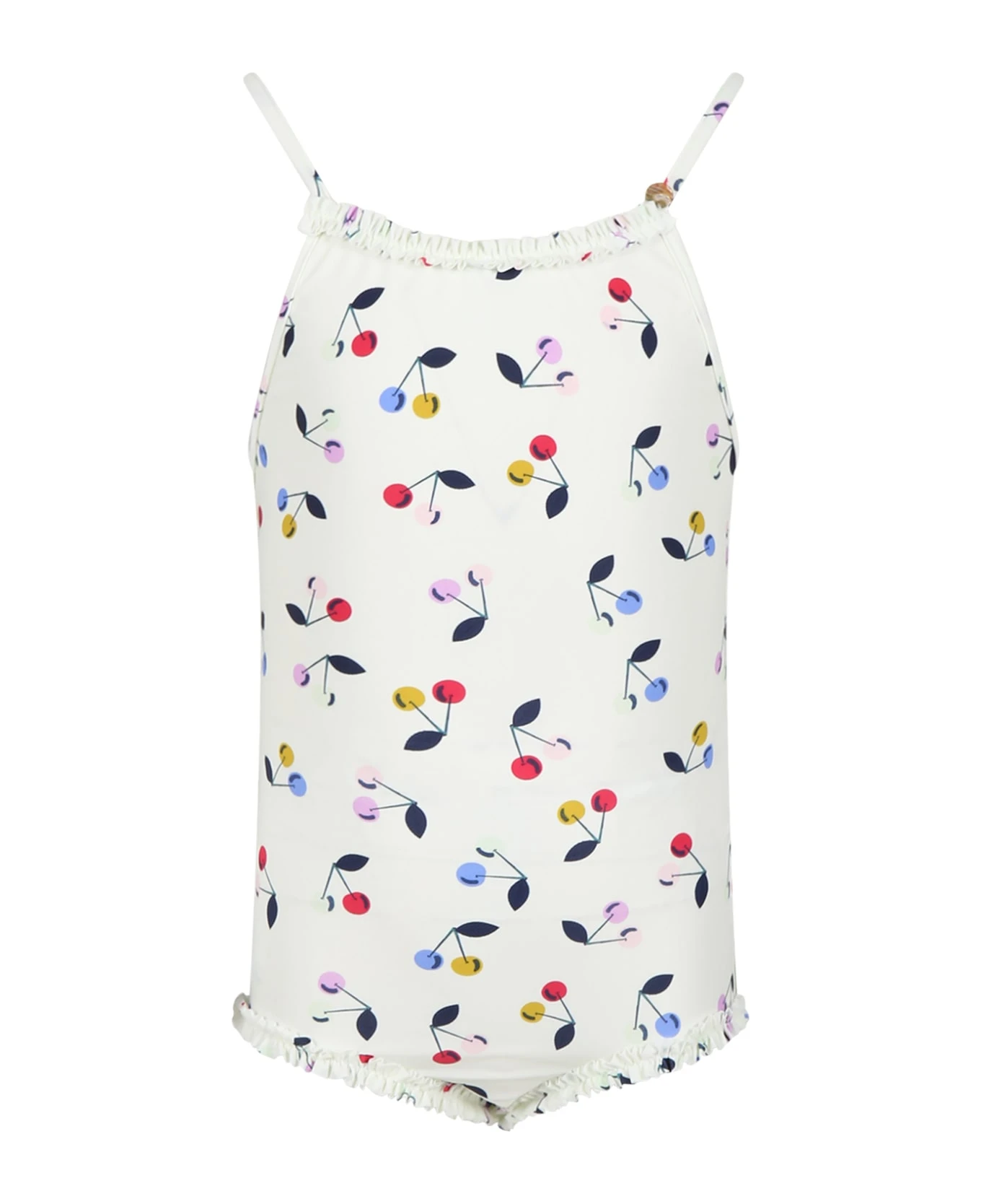 BONPOINT White Swimsuit For Girl With Cherries