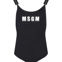 MSGM Black Swimsuit For Girl With White Logo