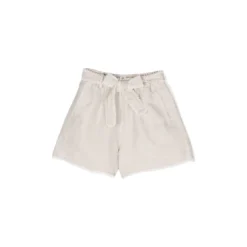 ChloƩ Beige Bermuda Shorts With Bow-detail In Linen Blend Girl