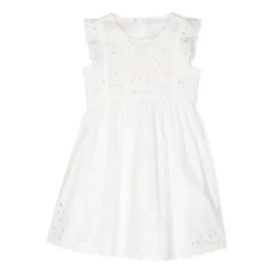 Chloé White Sleeveless Dress With Floreal Embroidery In Cotton Girl