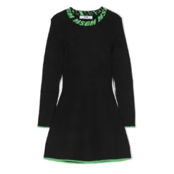 Msgm Abito Nero A Costine In Misto Viscosa Bambina