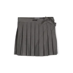 MSGM Grey Pleated Mini Skirt With Logo