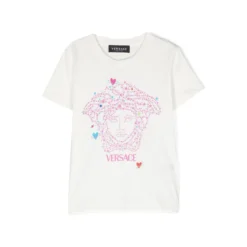Versace T-shirt Bianca In Jersey Di Cotone Bambina