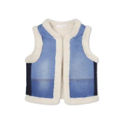 Chloé Faux Shearling And Denim Patchwork Gilet