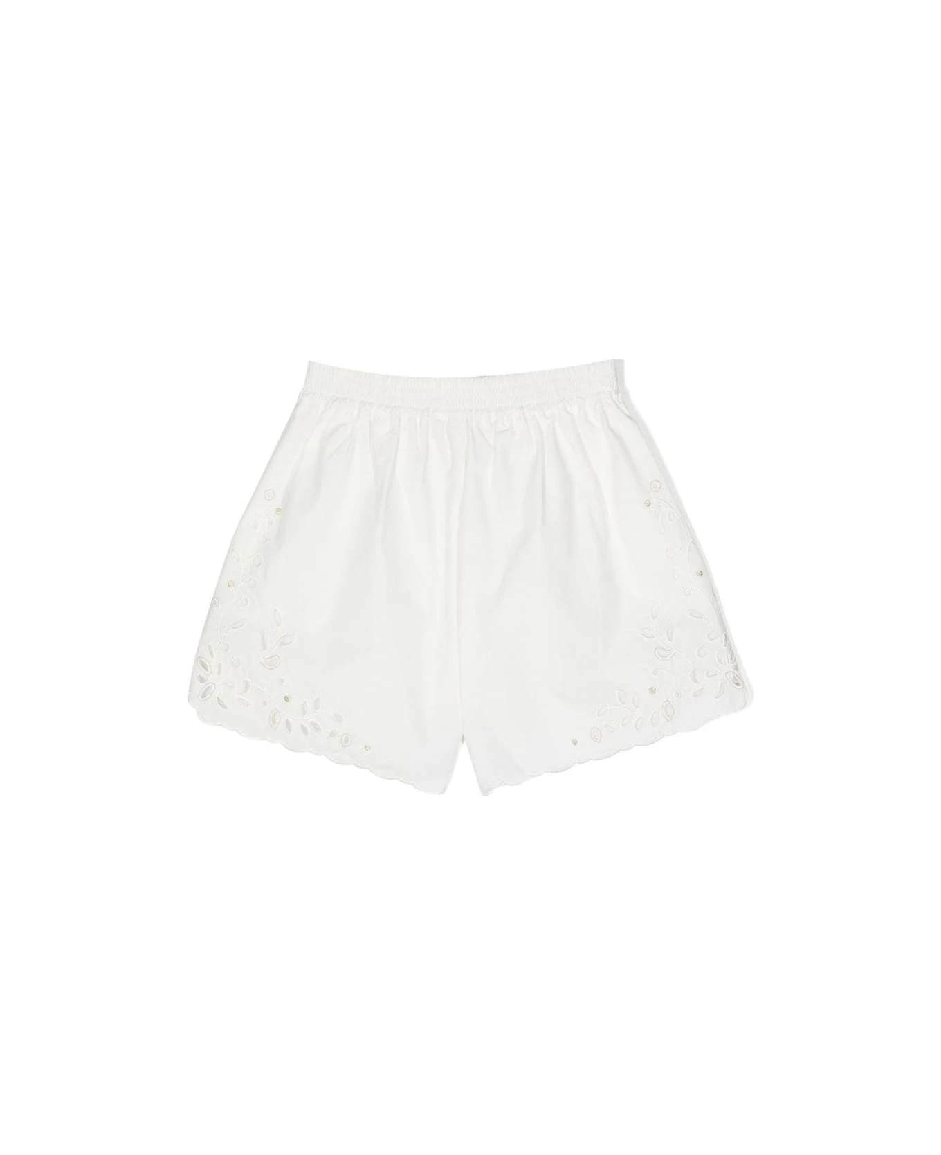 Chloé White Shorts With Embroidered Detailing In Cotton Girl - Image 2