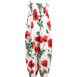Dolce & Gabbana White Jumpsuit For Girl With Poppies