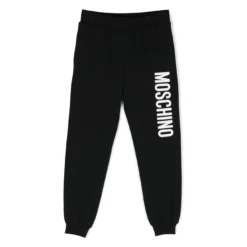 MOSCHINO Black Track Pants And Contrasting Maxi Logo In Stretch Cotton Boy