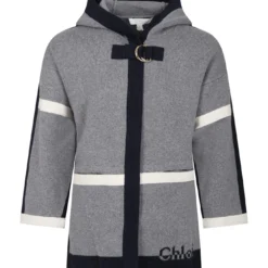 Chloé Grey Coat With Logo For Girl